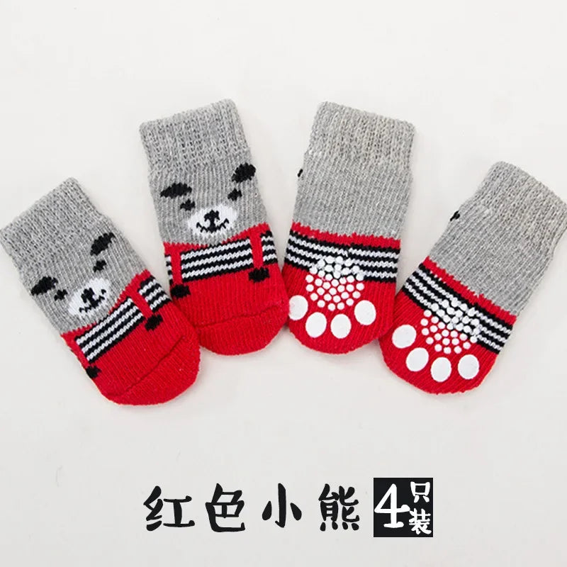 4Pcs Cute Pet Dog Socks with Print Anti-Slip Cats Puppy Shoes Paw Protector Products for Small Breeds Spitz York Dogs Chihuahua