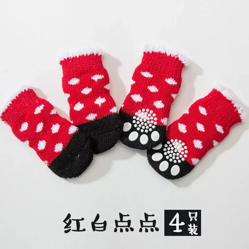 4Pcs Cute Pet Dog Socks with Print Anti-Slip Cats Puppy Shoes Paw Protector Products for Small Breeds Spitz York Dogs Chihuahua