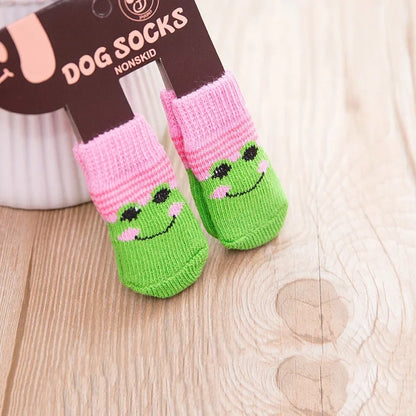 4Pcs Cute Pet Dog Socks with Print Anti-Slip Cats Puppy Shoes Paw Protector Products for Small Breeds Spitz York Dogs Chihuahua