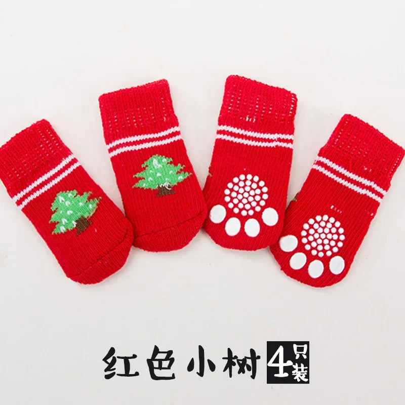 4Pcs Cute Pet Dog Socks with Print Anti-Slip Cats Puppy Shoes Paw Protector Products for Small Breeds Spitz York Dogs Chihuahua