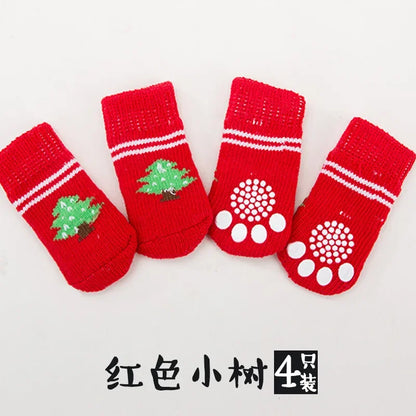 4Pcs Cute Pet Dog Socks with Print Anti-Slip Cats Puppy Shoes Paw Protector Products for Small Breeds Spitz York Dogs Chihuahua