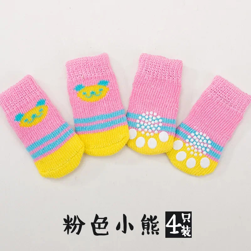 4Pcs Cute Pet Dog Socks with Print Anti-Slip Cats Puppy Shoes Paw Protector Products for Small Breeds Spitz York Dogs Chihuahua