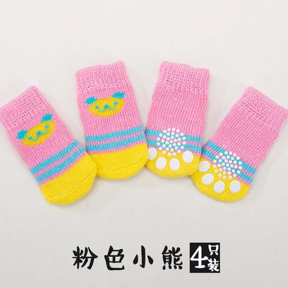 4Pcs Cute Pet Dog Socks with Print Anti-Slip Cats Puppy Shoes Paw Protector Products for Small Breeds Spitz York Dogs Chihuahua