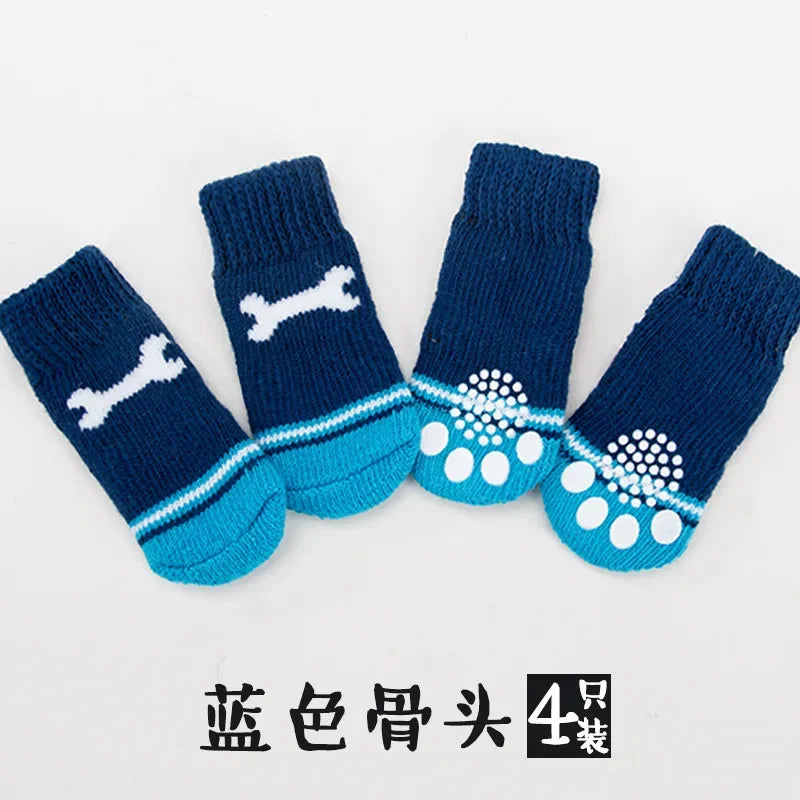 4Pcs Cute Pet Dog Socks with Print Anti-Slip Cats Puppy Shoes Paw Protector Products for Small Breeds Spitz York Dogs Chihuahua