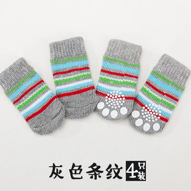 4Pcs Cute Pet Dog Socks with Print Anti-Slip Cats Puppy Shoes Paw Protector Products for Small Breeds Spitz York Dogs Chihuahua