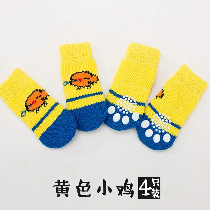 4Pcs Cute Pet Dog Socks with Print Anti-Slip Cats Puppy Shoes Paw Protector Products for Small Breeds Spitz York Dogs Chihuahua